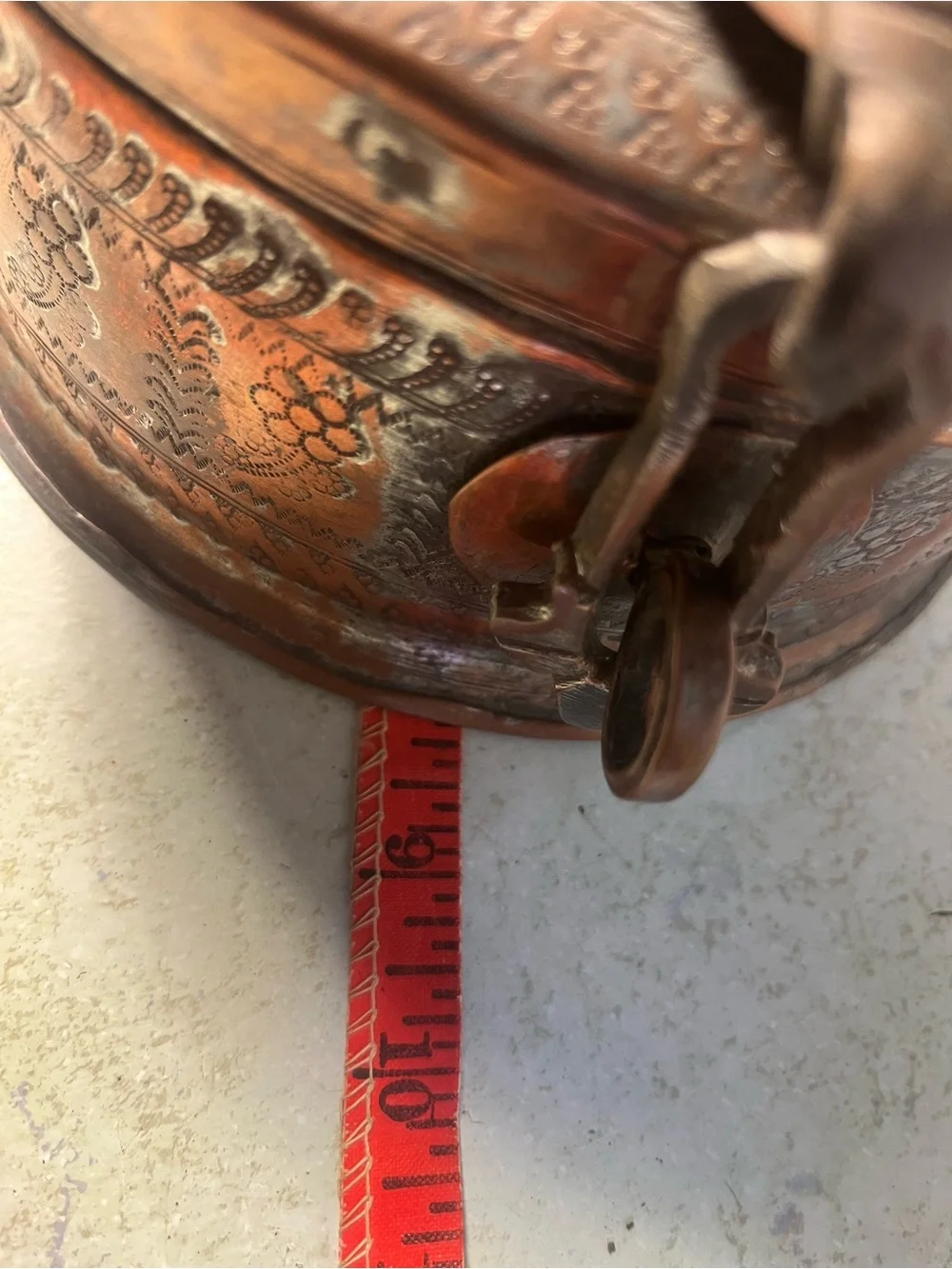 Antique Copper Hand Etched Hammered Indian Chapati Box